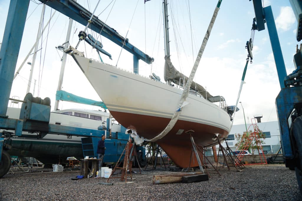 Lifting a sailboat.