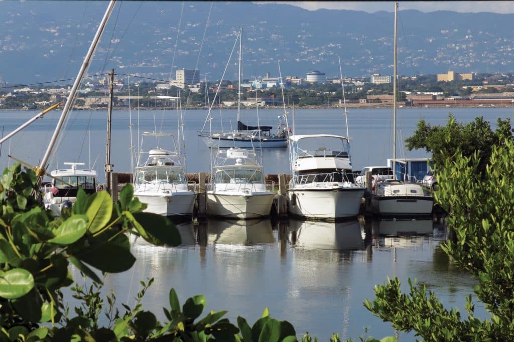 boats anchored just outside Kingston’s Royal Jamaica Yacht Club