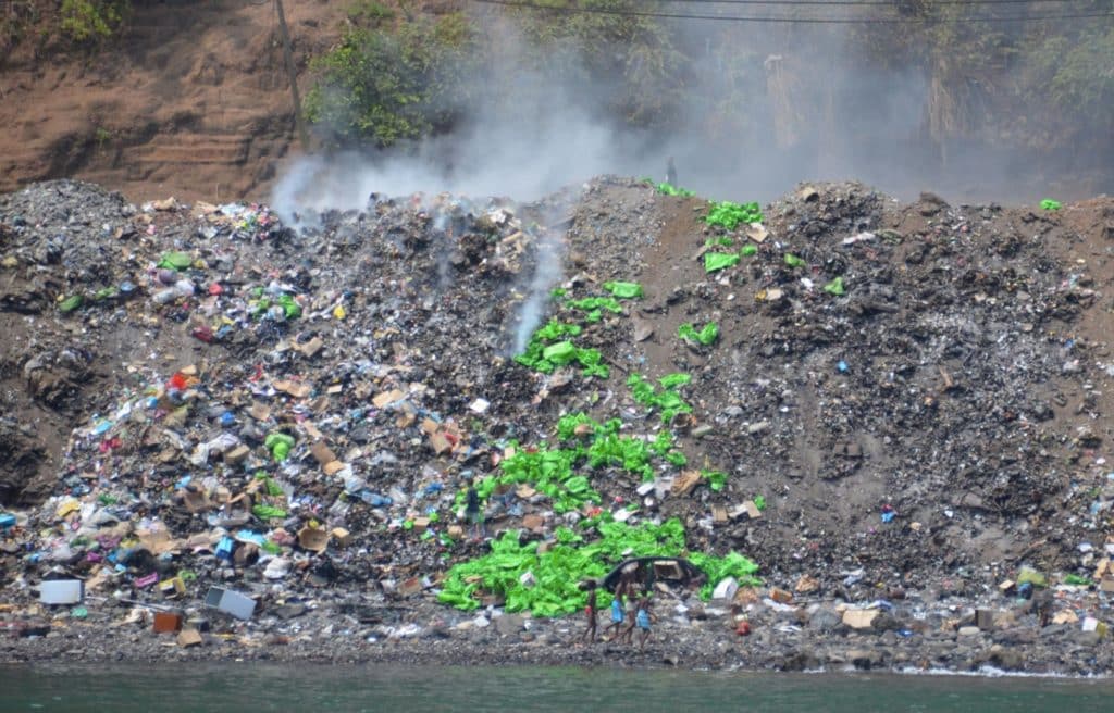wall of garbage on the shore of Comoros