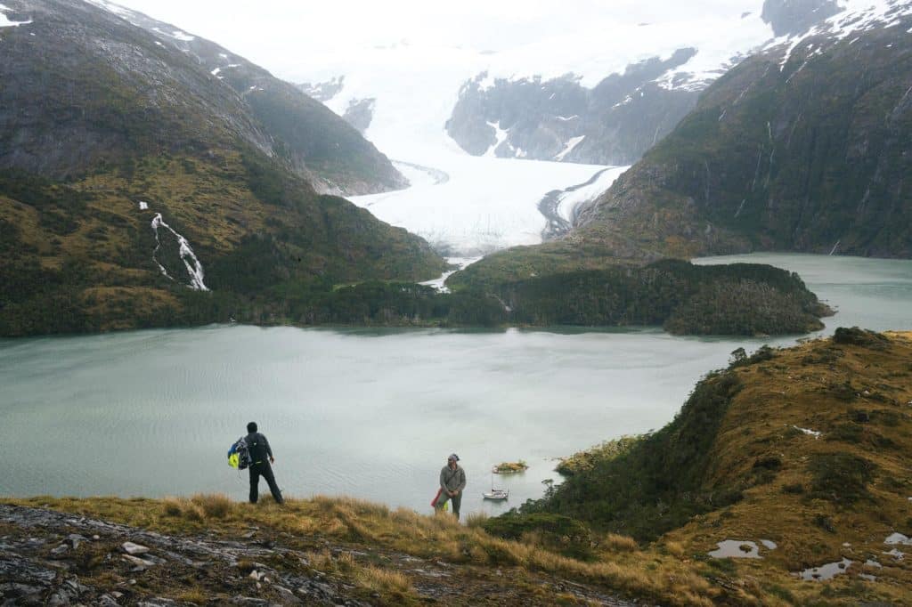 Two guys overlooking Beagle Channel.