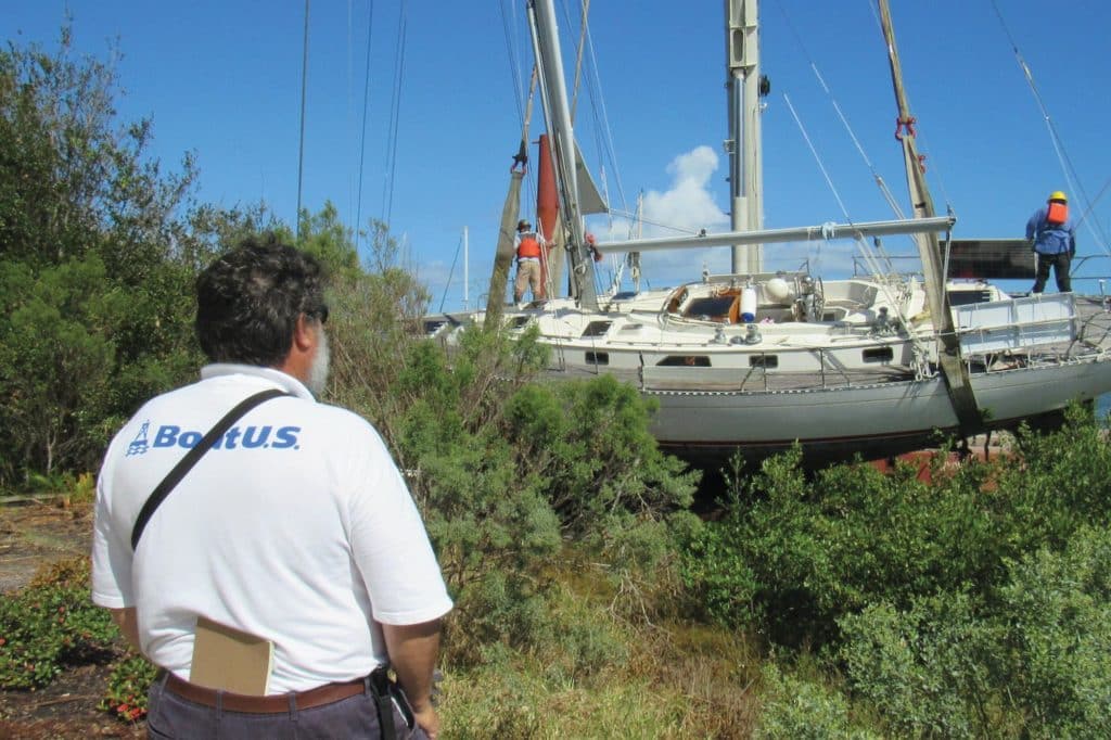 Sailboat wrecked by Hurricane Matthew