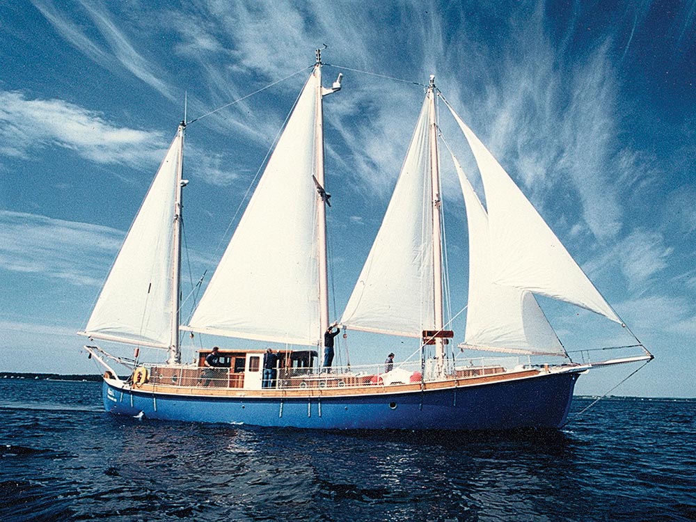Three-masted Marconi-rigged schooner