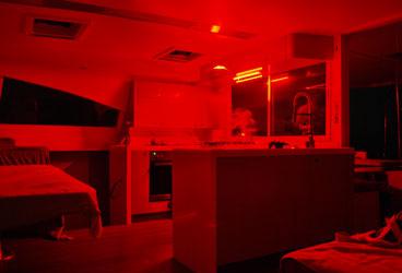 red lights inside the boat cabin