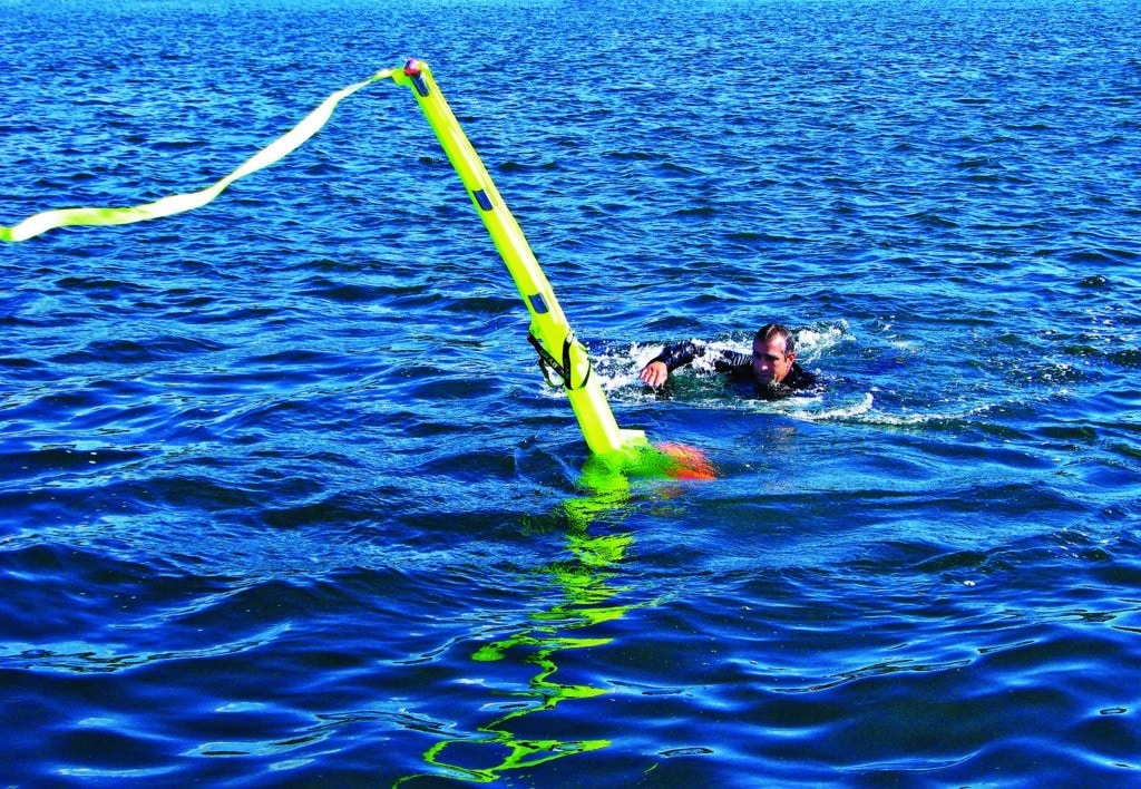 The SOS Marine Dan Buoy deployed and in use.