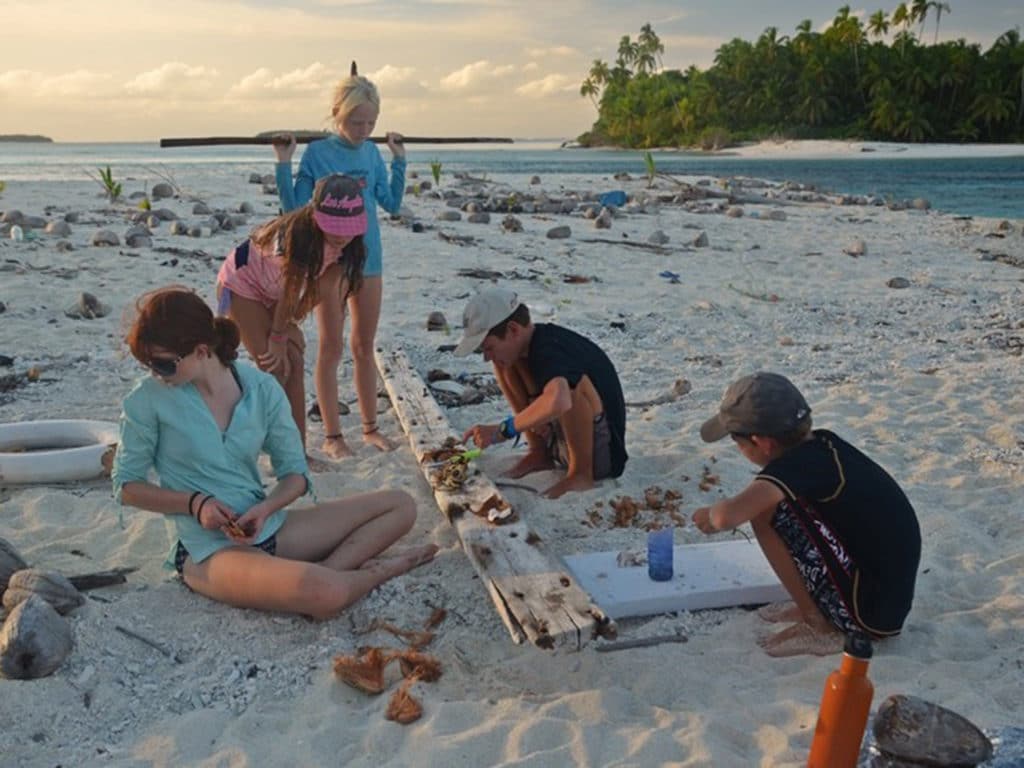 kids foraging seafood