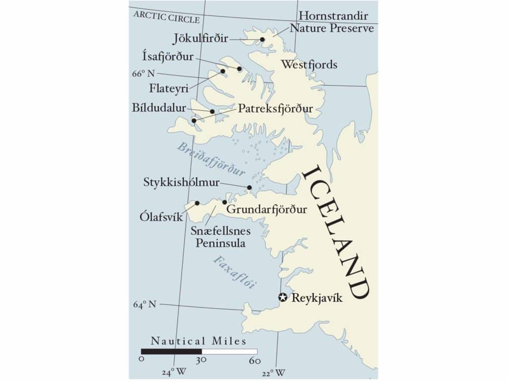 Iceland west coast map