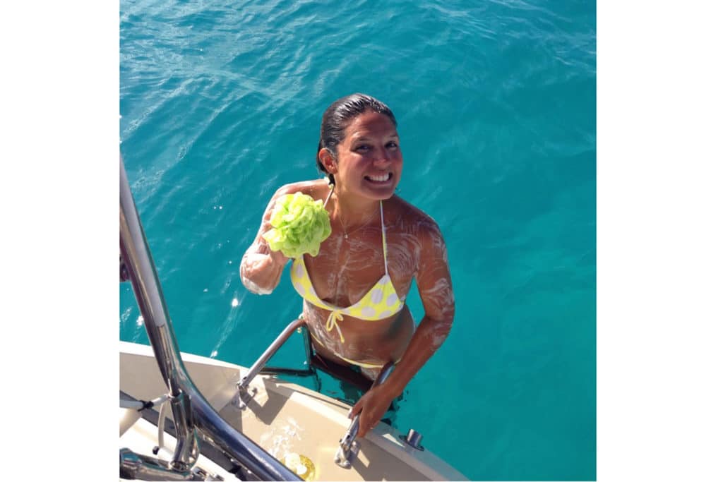 showering in the cockpit