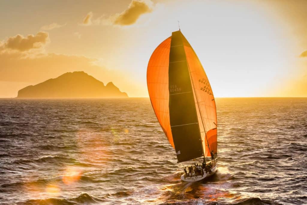 Regatta sailing at sunset