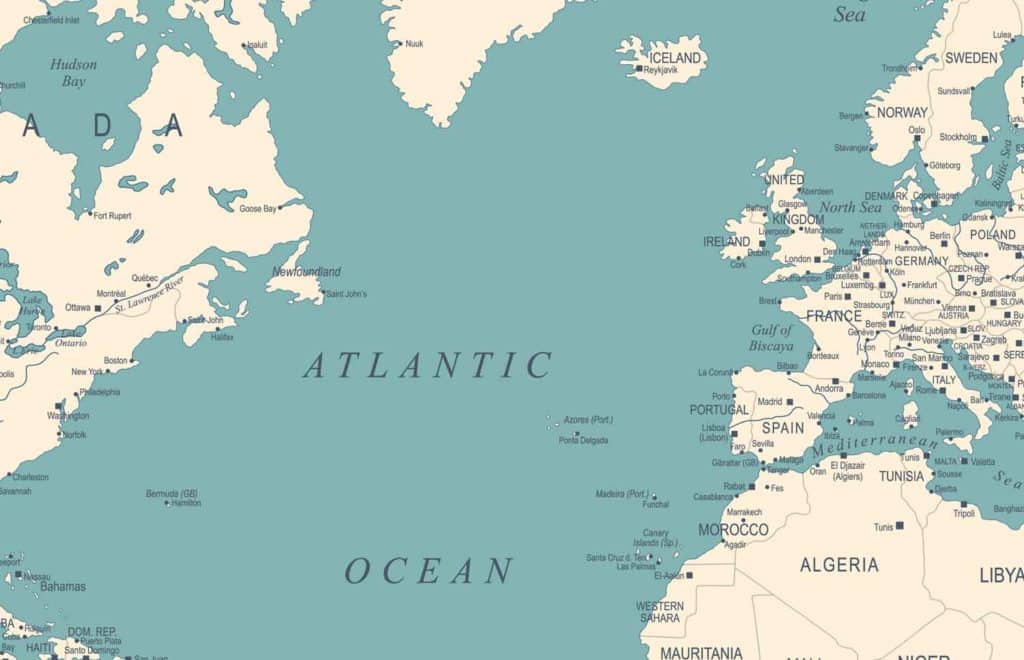 Map of Atlantic Ocean