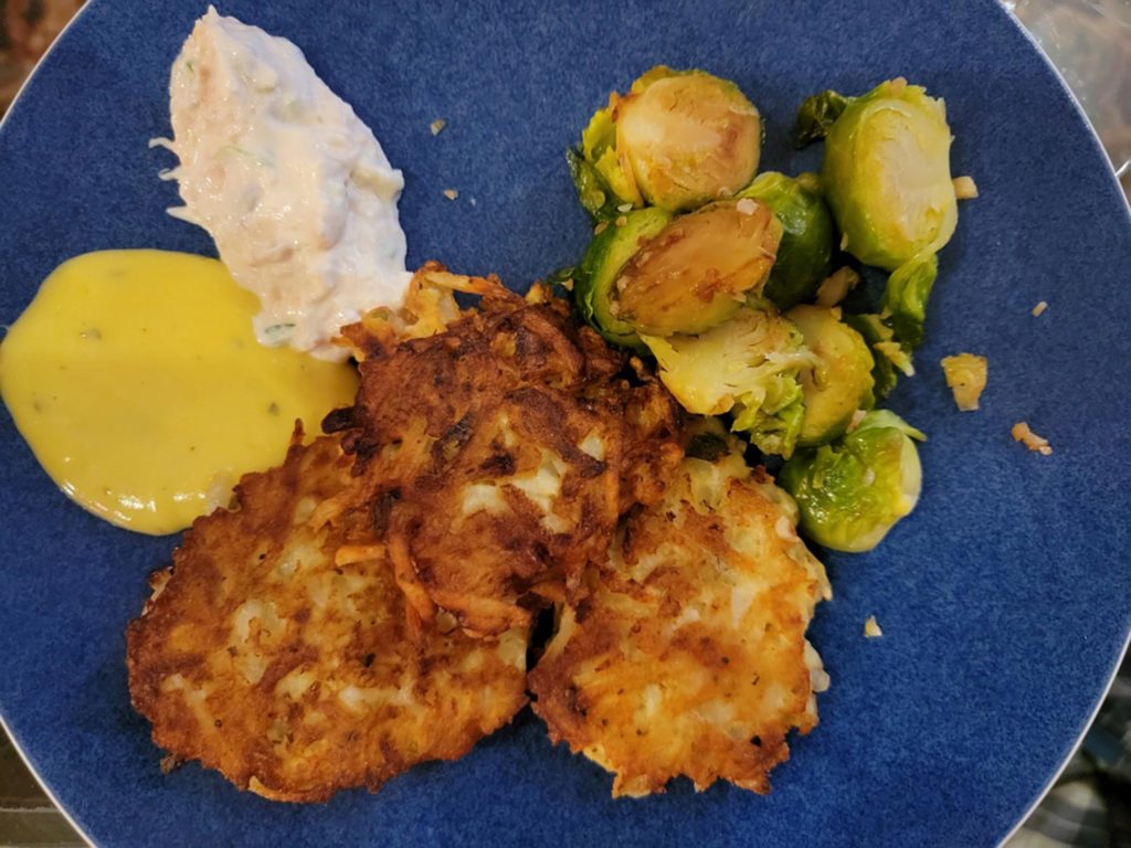 Latkes and Brussel sprouts