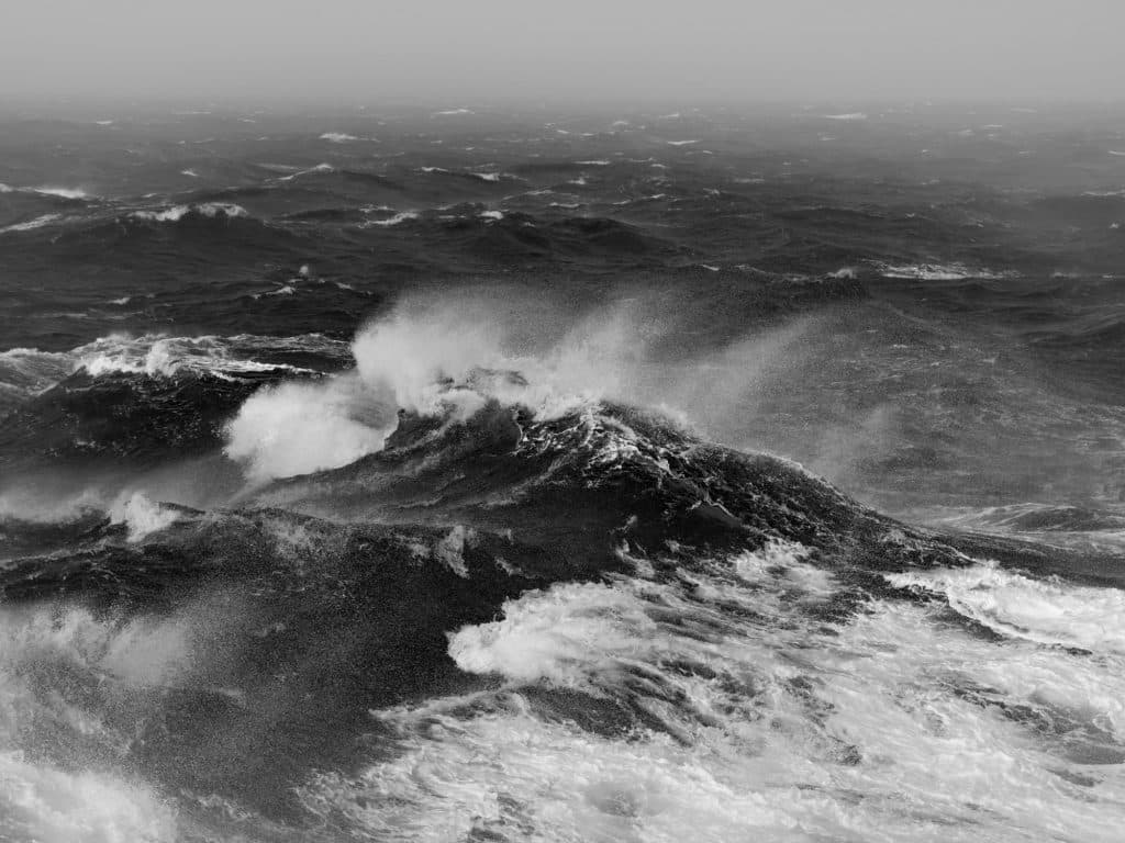 Black and white image of ocean waves