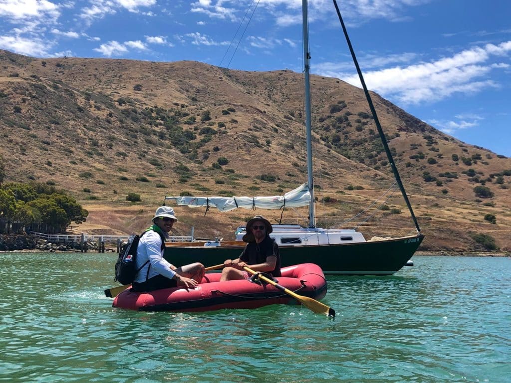 The author in his dinghy in Cat Harbor