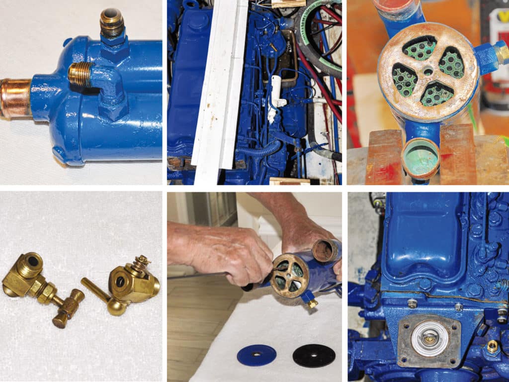 Images showing the steps in taking a boat engine apart