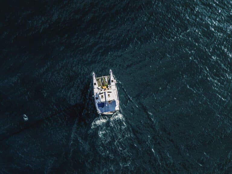 Aerial of a catamaran on the way to Panama