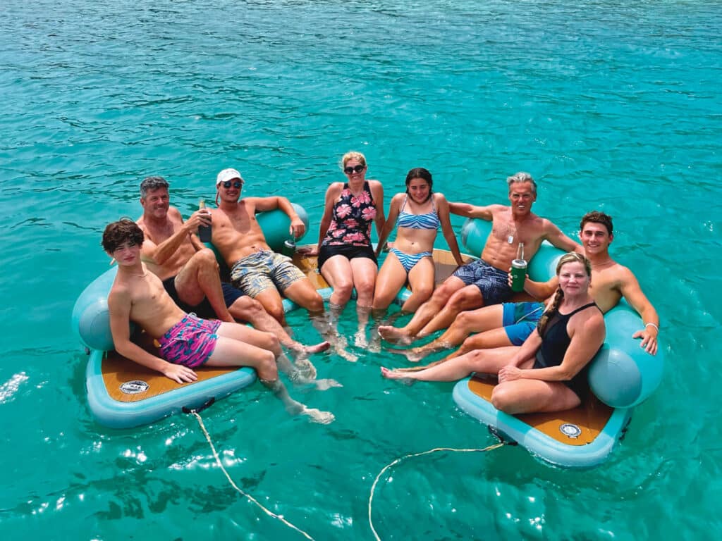 Group relaxing on the Bote Dock Hangout