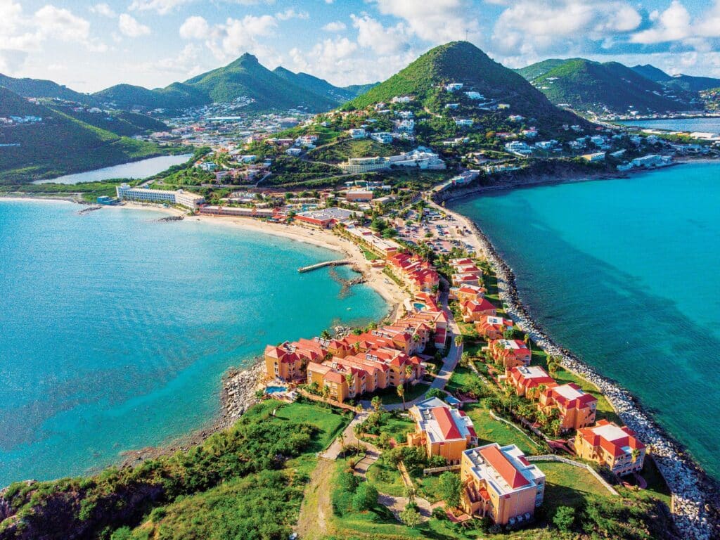 High Aerial view of the caribbean island of St. Maarten