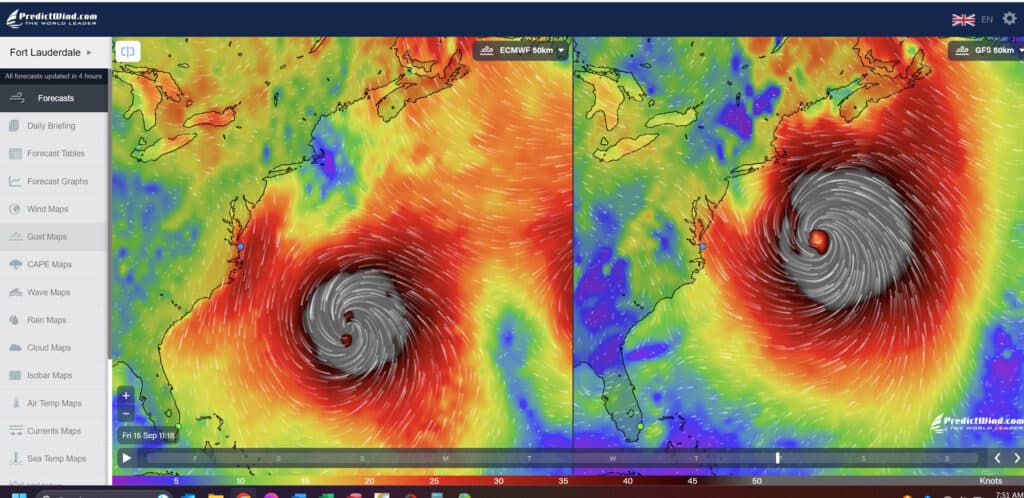 Radar image of Hurricane Lee’s projected path