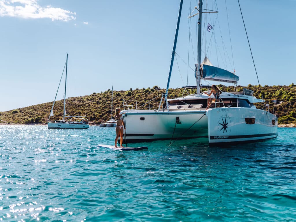 Charter catamaran on the water