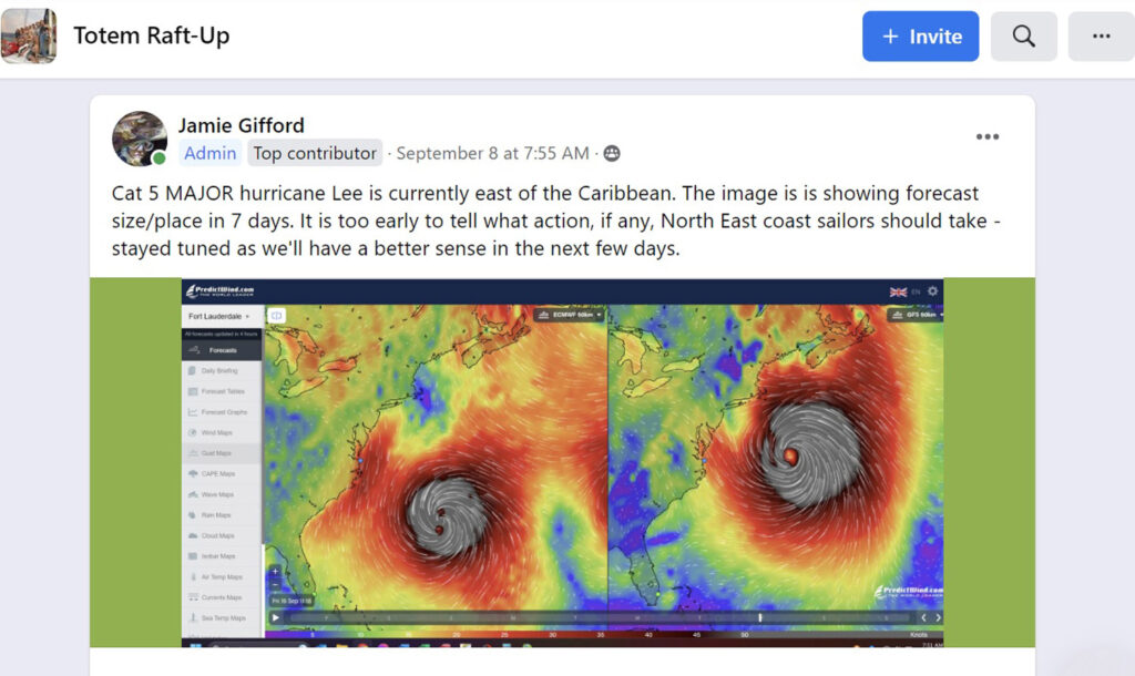 Twitter post from Jamie about hurricane Lee