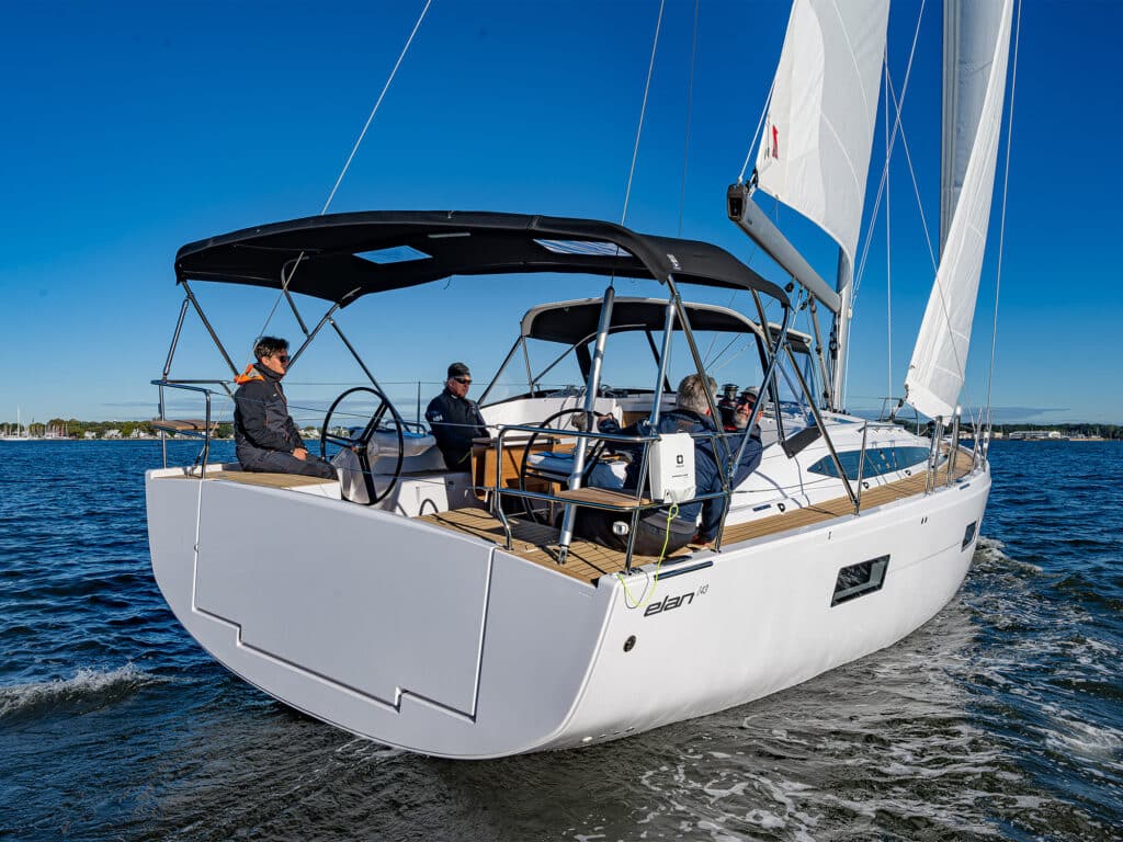 Boat of the Year judges testing the Elan Impression 43 on the water