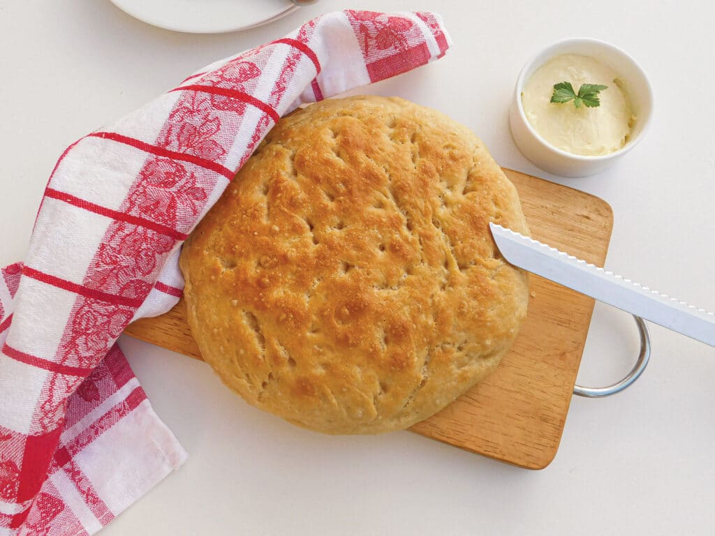 focaccia on cutting board