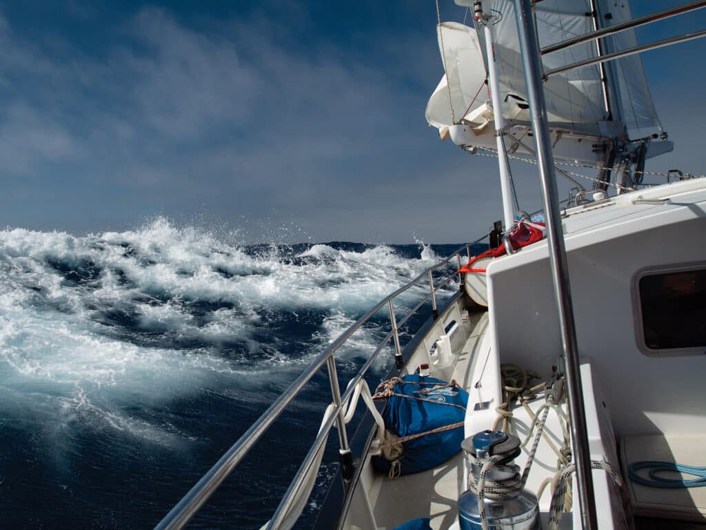 Sailboat going through the Drake Passage
