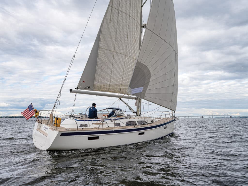 2024 Boat of the Year judges testing the Hallberg-Rassy 40C sailboat