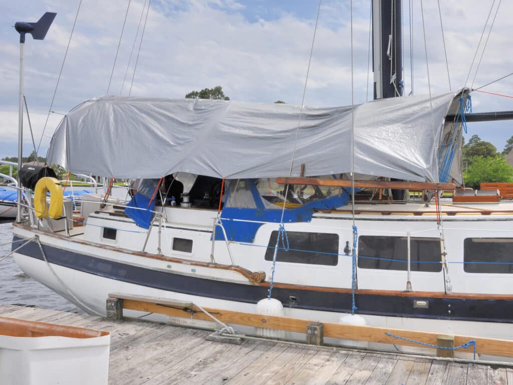 Finished awning on a sailboat