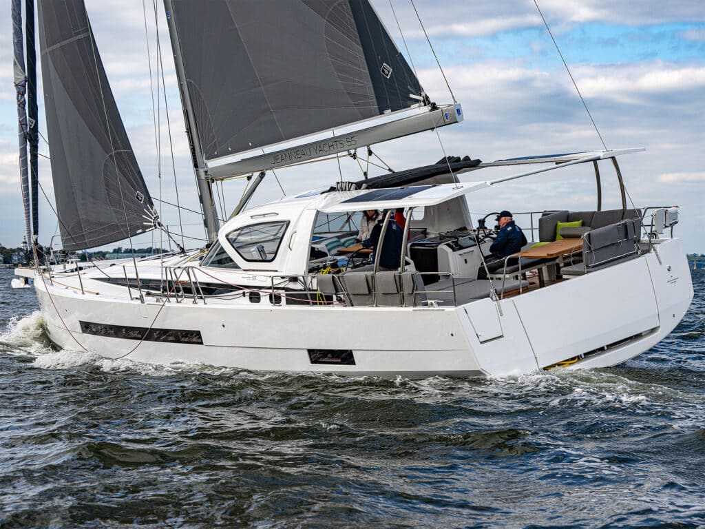 Boat of the year judges sailing the Jeanneau 55