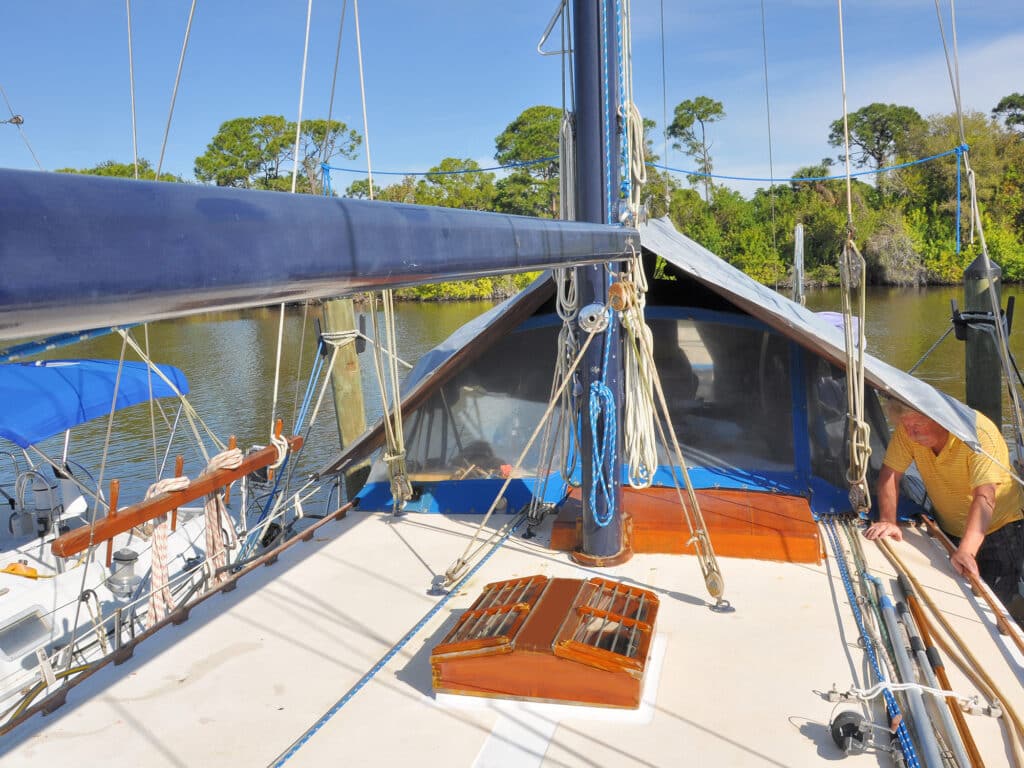 Draping an awning over a sailboat's boom
