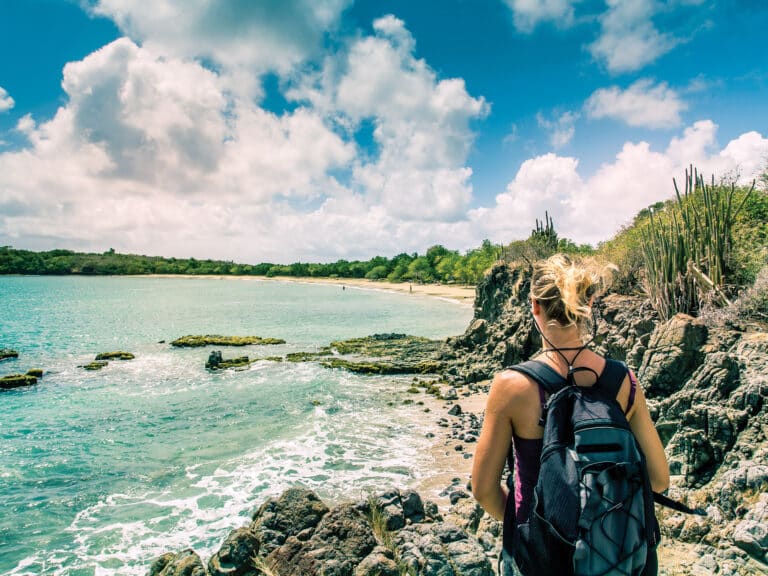 Woman coastal hiking in Martinique