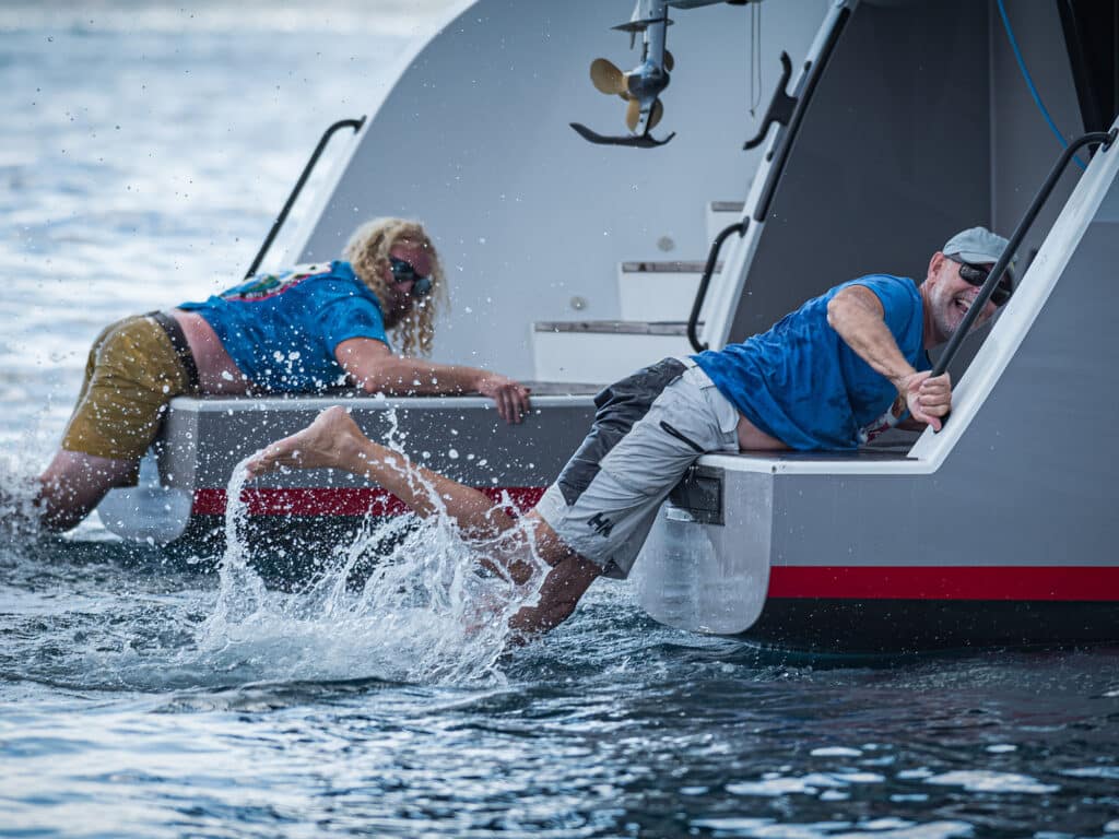 pushing a catamaran