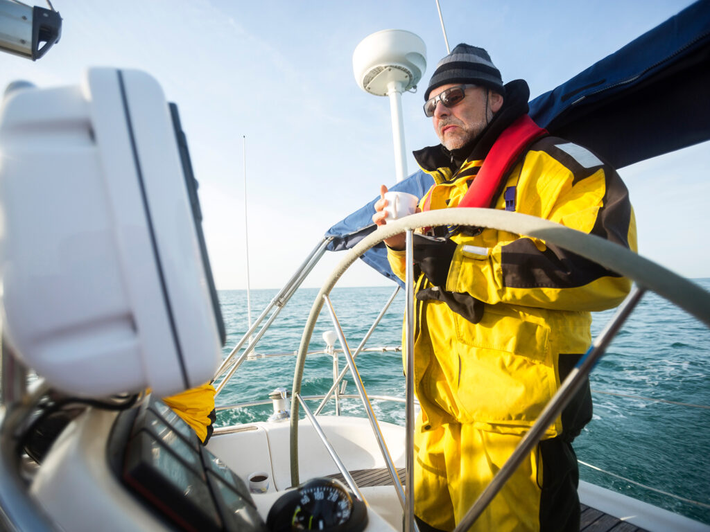 Having coffee on a sailboat