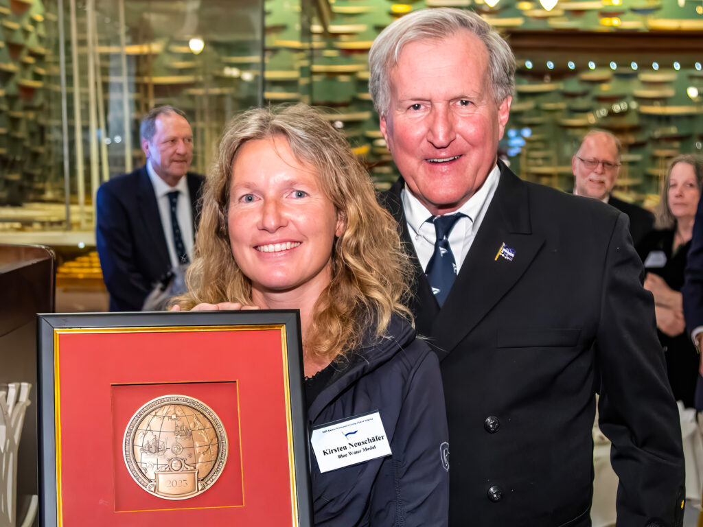 Blue Water Medalist Kirsten Neushafer with CCA Commodore Jay Gowell