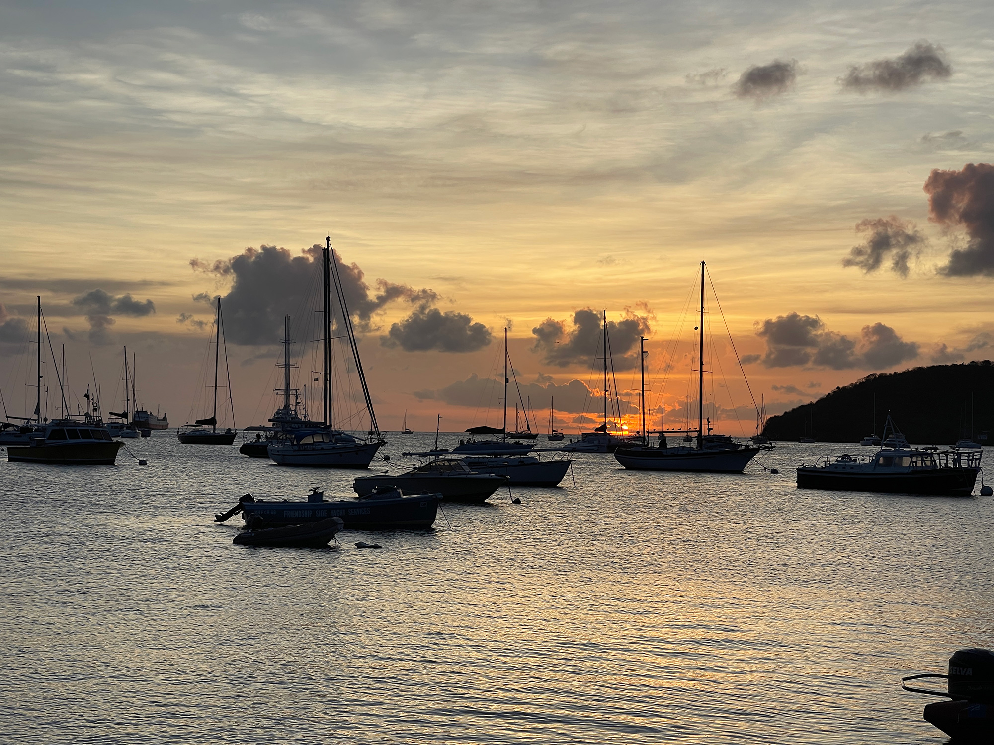 Bequia dock at sunset