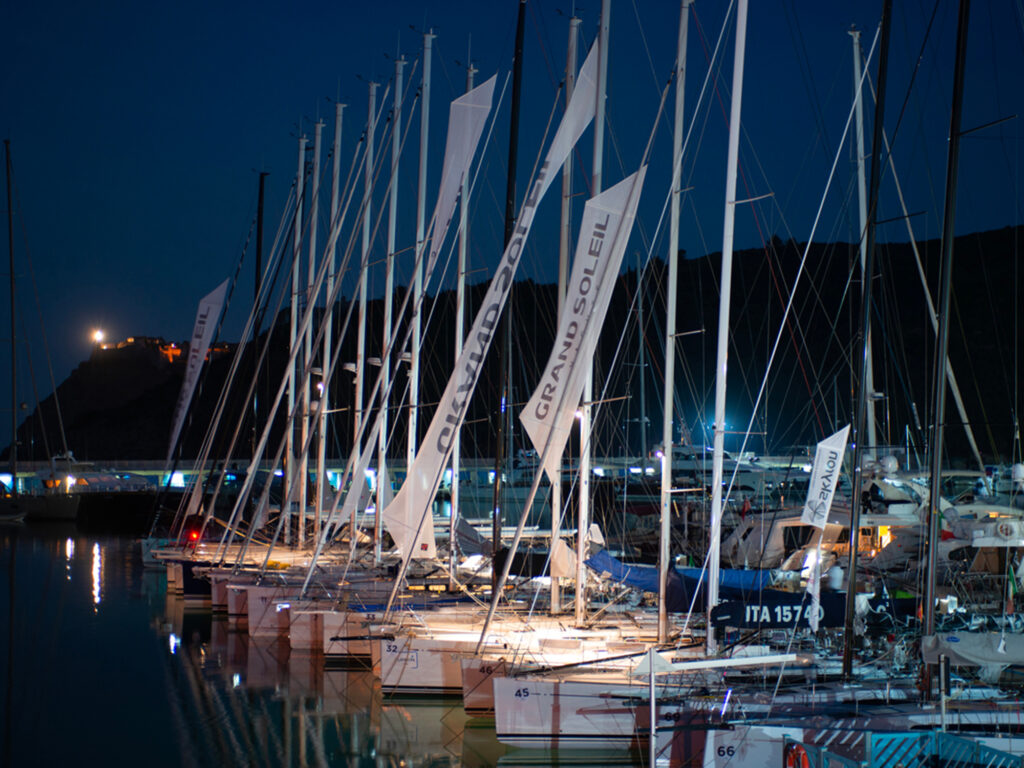 Grand Soleil Cup participants docked at night