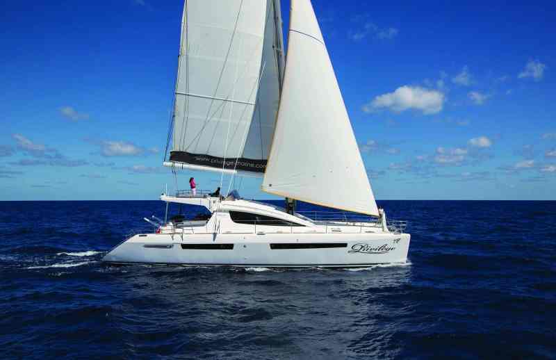 The Privilège 615 is a big cat that’s surprisingly simple to handle when set up with a mainsail and genoa. Headsail sheets lead to winches on either side of the flybridge, and trimming is made simple thanks to electric winches.
