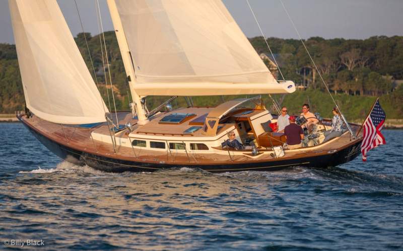 Morris Yachts M52 sailing in Vineyard Haven, Massachusetts.