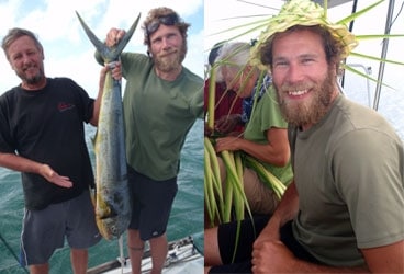 Alvah and his nephew Stephen absorb the fijian culture with some stylish hats and a fresh mahi mahi.