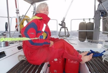 Diana steers during the passage to Hawaii.