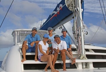 moorings researchers 368 Expedition Biosphere Fakarava, aboard the Moorings 4600 catamaran, included scientists, their family, and crew.