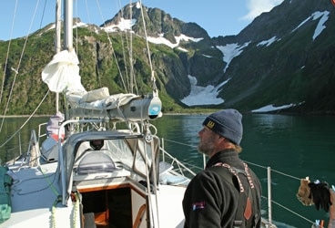 Roger Henry arrives at Thunder Bay, in the Kenai Fjords National Park.