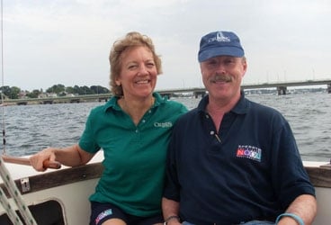 sue and don 368 Sue Fennessey, CW managing editor, takes the tiller of a Rhodes 19 she and her husband, Don, sail on Narragansett Bay out of the naval base in Newport, Rhode Island.