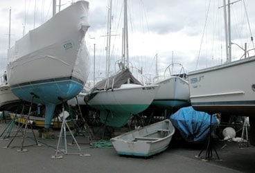Before they launch each and every boat needs to have a coat of fresh bottom paint.