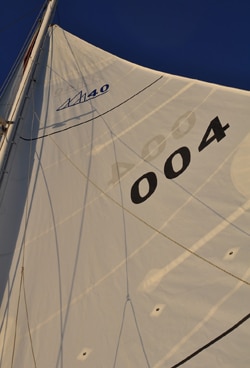 Del Viento- mainsail This is our new mainsail, designed, built, and delivered to us in Mexico by Dave Benjamin of Island Planet Sails. My biggest concern ordering this new sail was that it wouldn't solve any of the poor sailing experiences I was attributing to our old mainsail, that my lack of knowledge about sail trim was the real culprit. So I was very pleased when we sailed with this for the first time and realized a HUGE improvement. We have about 1,500 miles on this sail so far and it is doing well.