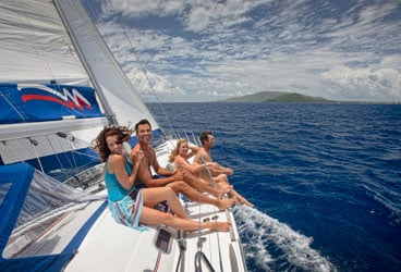Bareboating A Moorings 54.5 sails closehauled up Sir Francis Drake Channel in the British Virgin Islands.