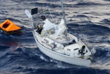 Sailboat rescue Two people from the sailboat Bull took to their life raft when the boat began taking on water near Bermuda on Saturday. They were rescued by the ship Crown Sapphire.