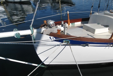 Zartman- Ganymede bow Boiled linseed oil preserves the African mahogany bulwarks.