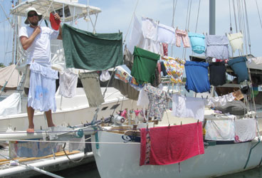 The author takes advantage of a sunny day to dry some of the constant laundry.