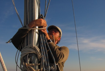 Zartman- Ben rigging Nothing like a good hearty halyard for breakfast.